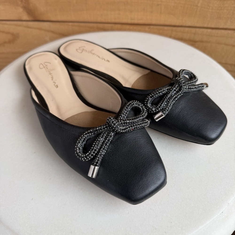 Anthropologie X Guilhermina Ballet Mules Black Bow Square Toe 6US/37EU *Flaw*